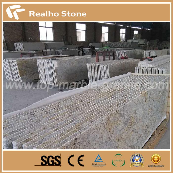 Full Bull nosed Edges Golden Crystal Granite Prefab Kitchen Countertop 