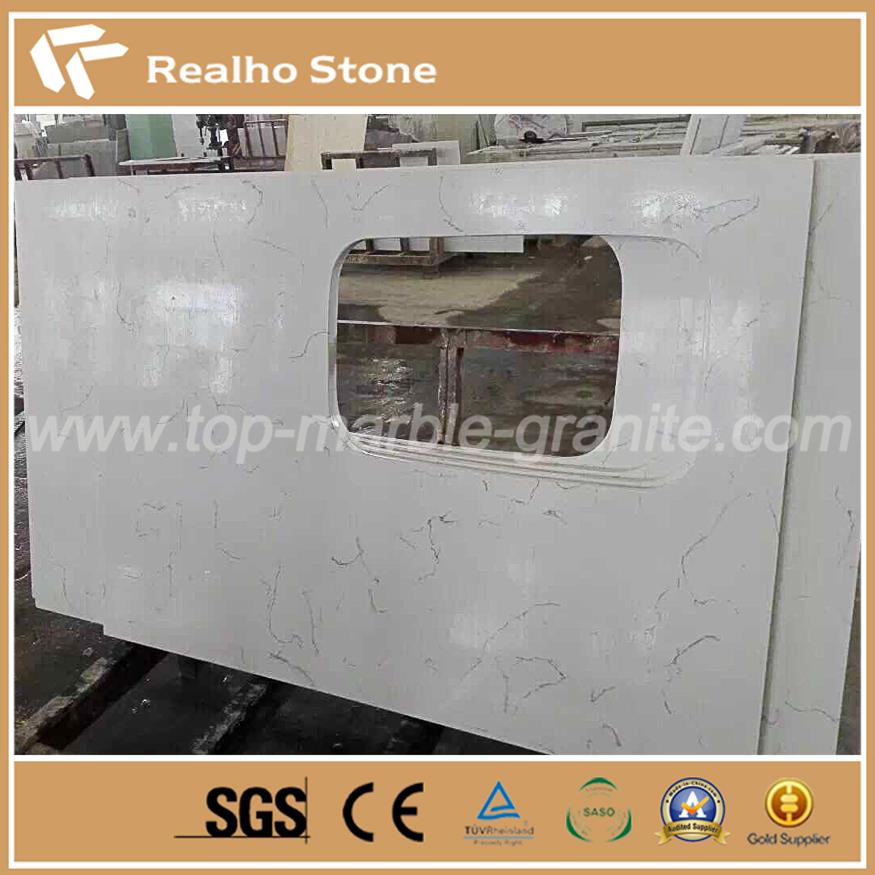 Artificial Staturaio White Quartz Tops with Sink Holes
