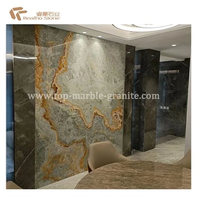 Brasil Glolden Blue Onyx Slab Luxury Stone